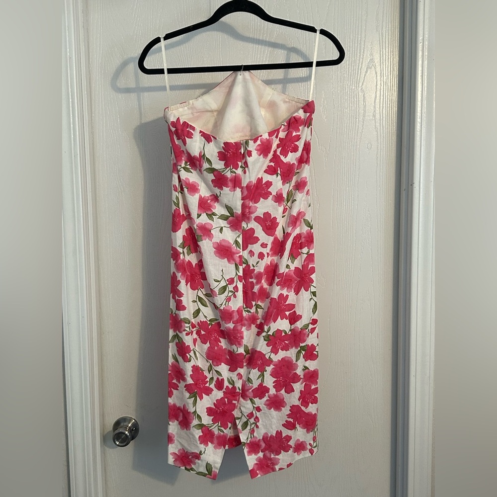 Floral Pink and Green Strapless Dress - Picture 5 of 7